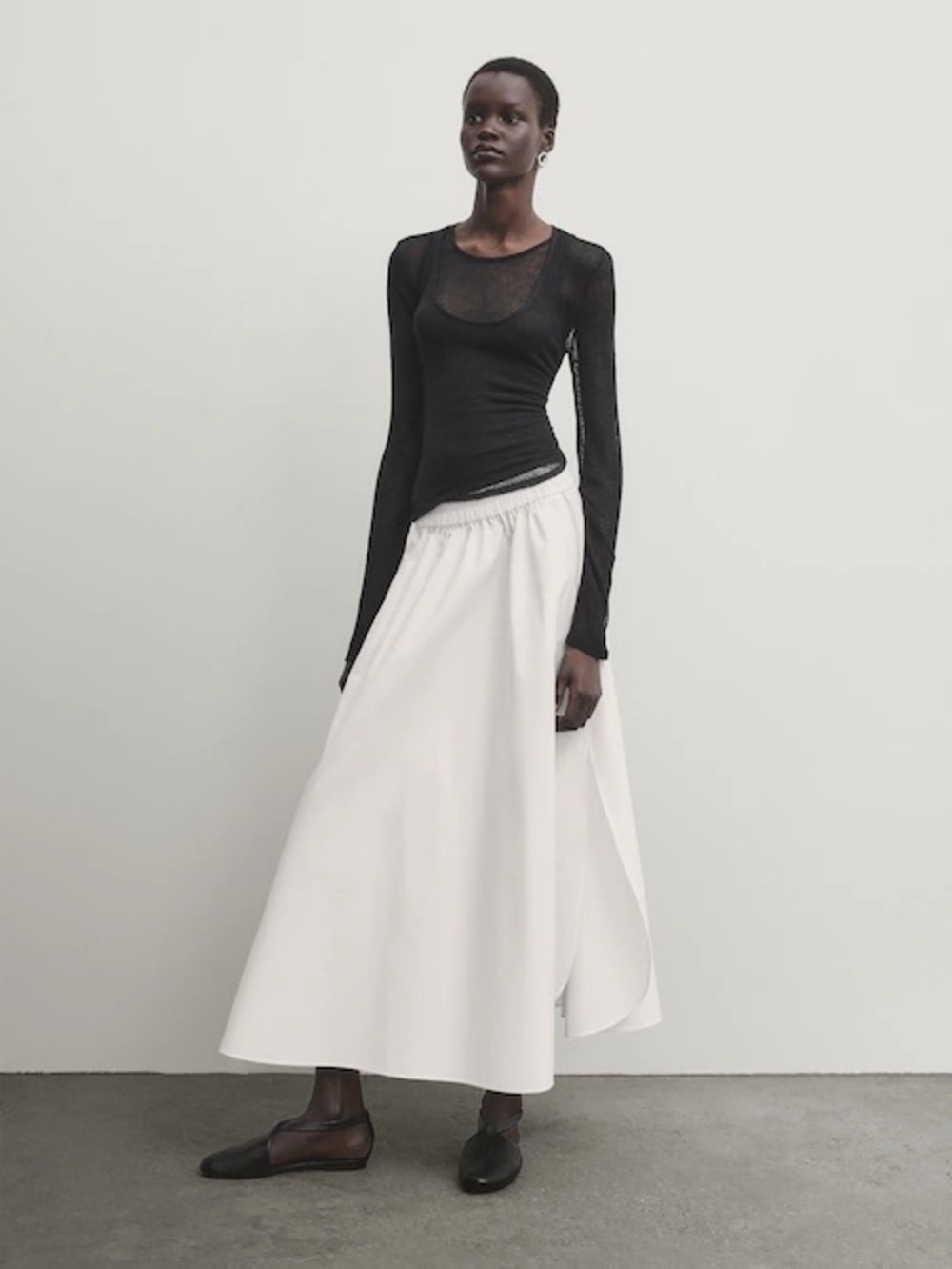 Massimo Dutti White Maxi Popline Skirt
